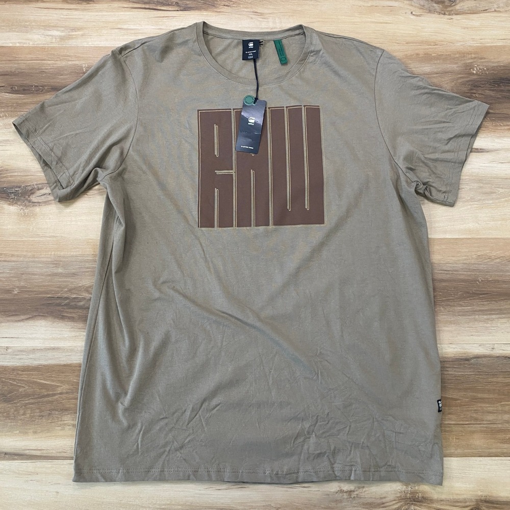 G-Star Raw Typography Slim T-Shirt XXL Graphic Tee Organic Cotton Olive Green